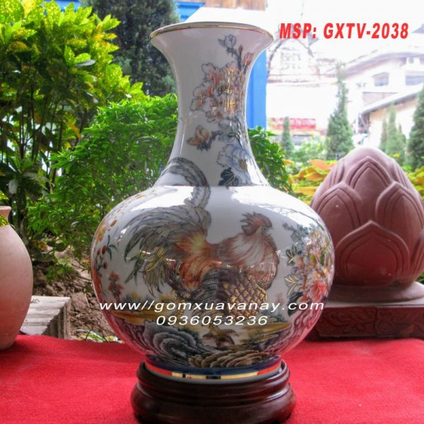 Bình gốm vẽ vàng hoa mẫu đơn-gốm Xuân Lộc Thọ
