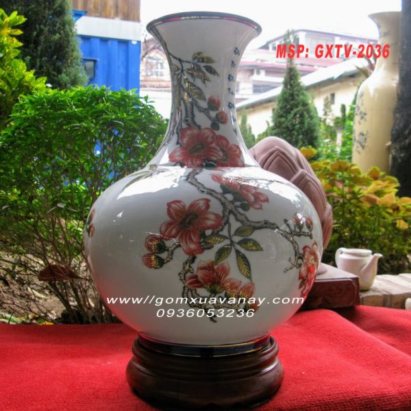 Bình gốm vẽ vàng hoa gạo-gốm Xuân Lộc Thọ