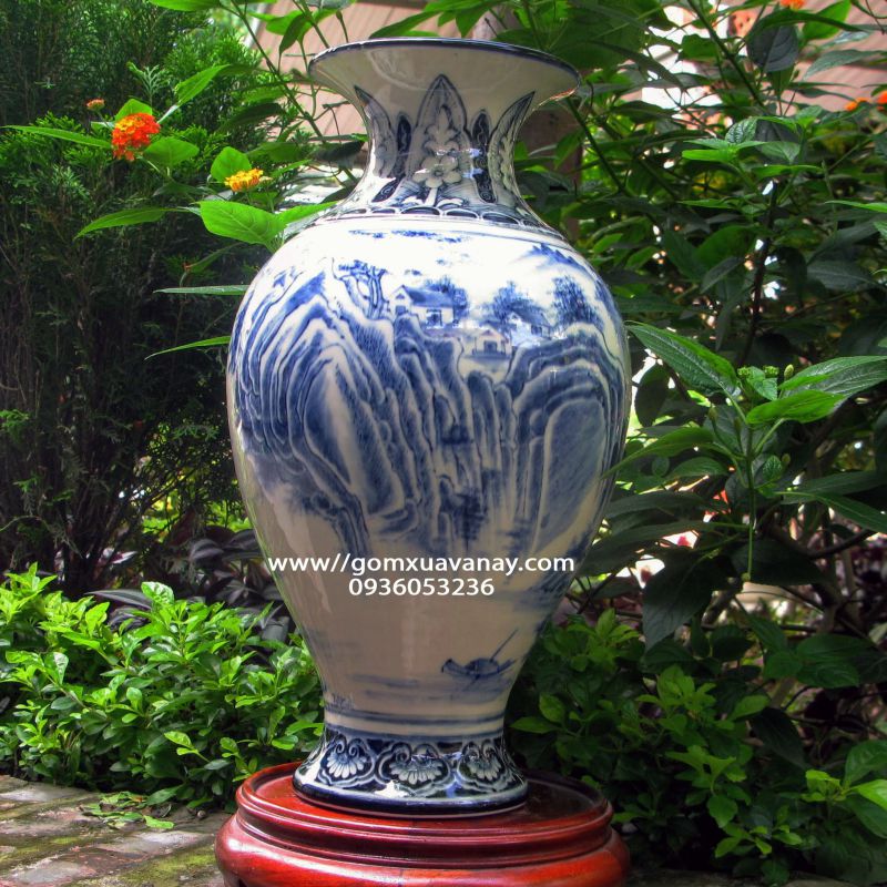 Lọ gốm đùi dế họa tiết sơn thủy